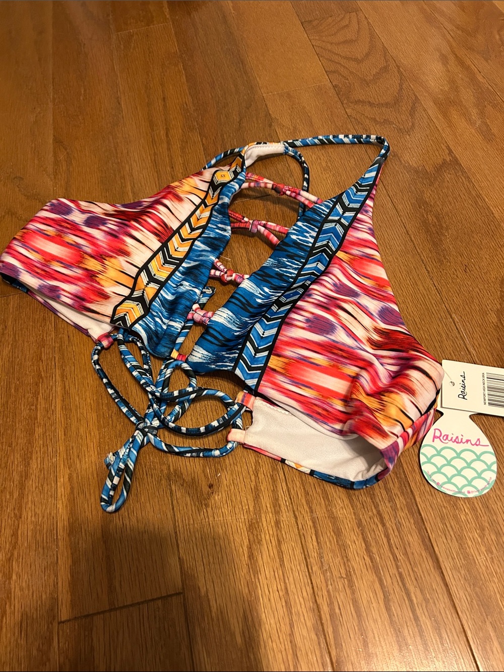 NWT Raisins Bright Multicolor Strappy Swim Top